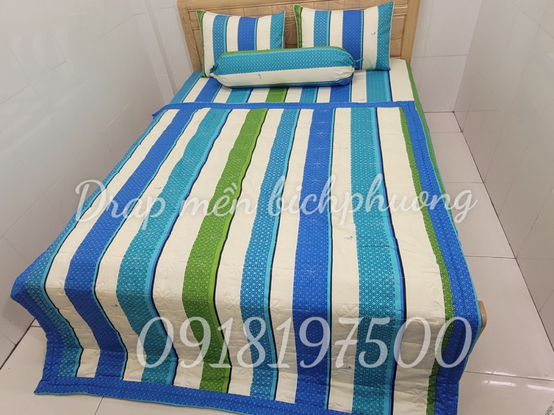 [HCM]Bộ Drap Cotton Thắng Lợi kèm mền chần gòn { 5 MÓN }  - CHUẩN LOGO