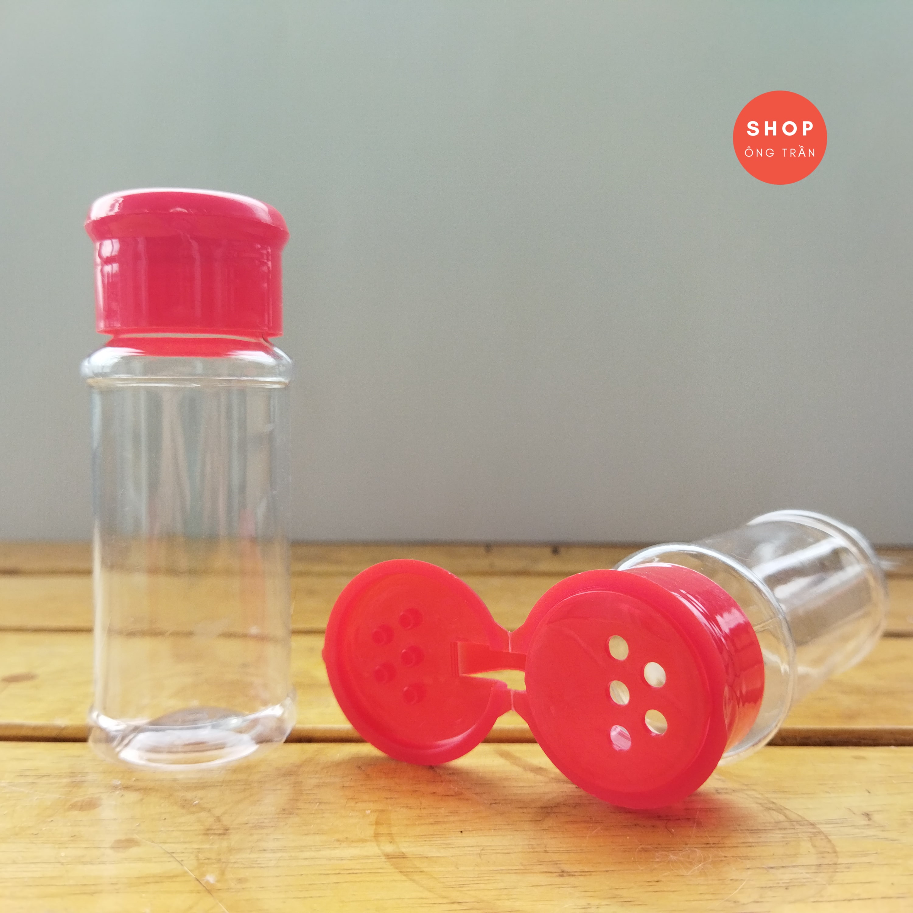 Lọ nhựa Pet 100g đựng bột, đựng tiêu nắp đỏ