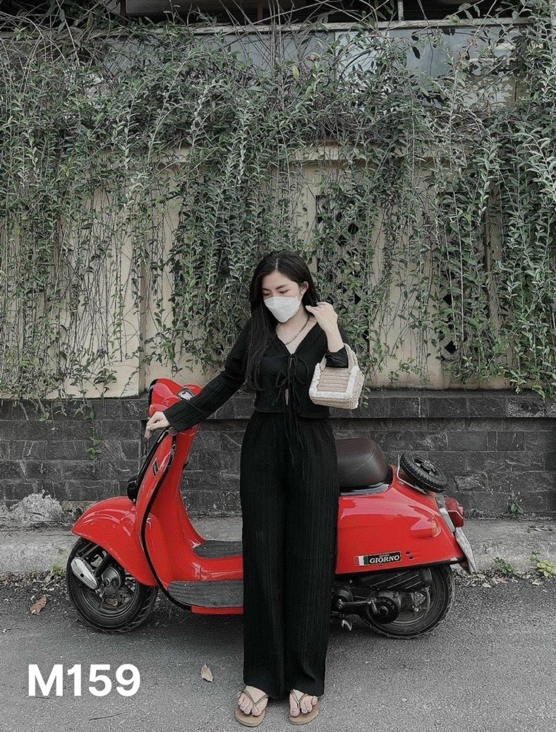 Set đũi dài tay quần dài cột dây ngực dễ thương M159