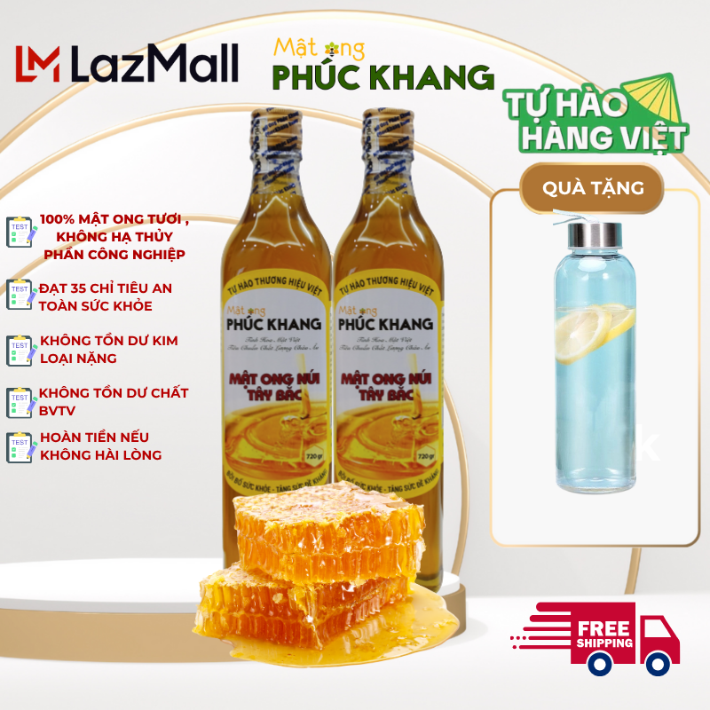 Combo 2 Chai Mật Ong Rừng Tây Bắc Phúc Khang 720g Hữu Cơ Nguyên Chất Thiên Nhiên Bổ Dưỡng Xuất Xứ Việt Nam Hàng Chính Hãng Thu Hoạch 2025