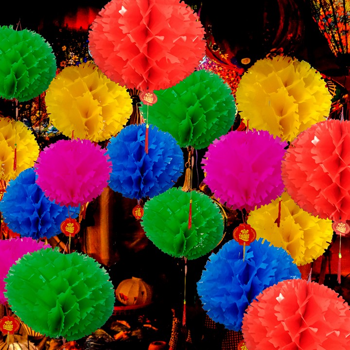 Đèn lồng tết trang trí, lồng đèn xếp nhiều màu