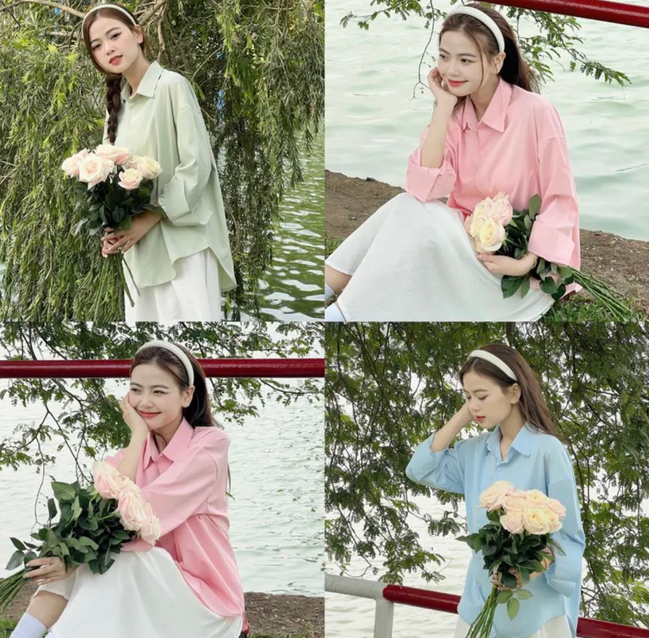 Áo sơ mi lụa form rộng dài tay tông màu pastel - áo sơ mi lưu diệc phi hot trend_23254