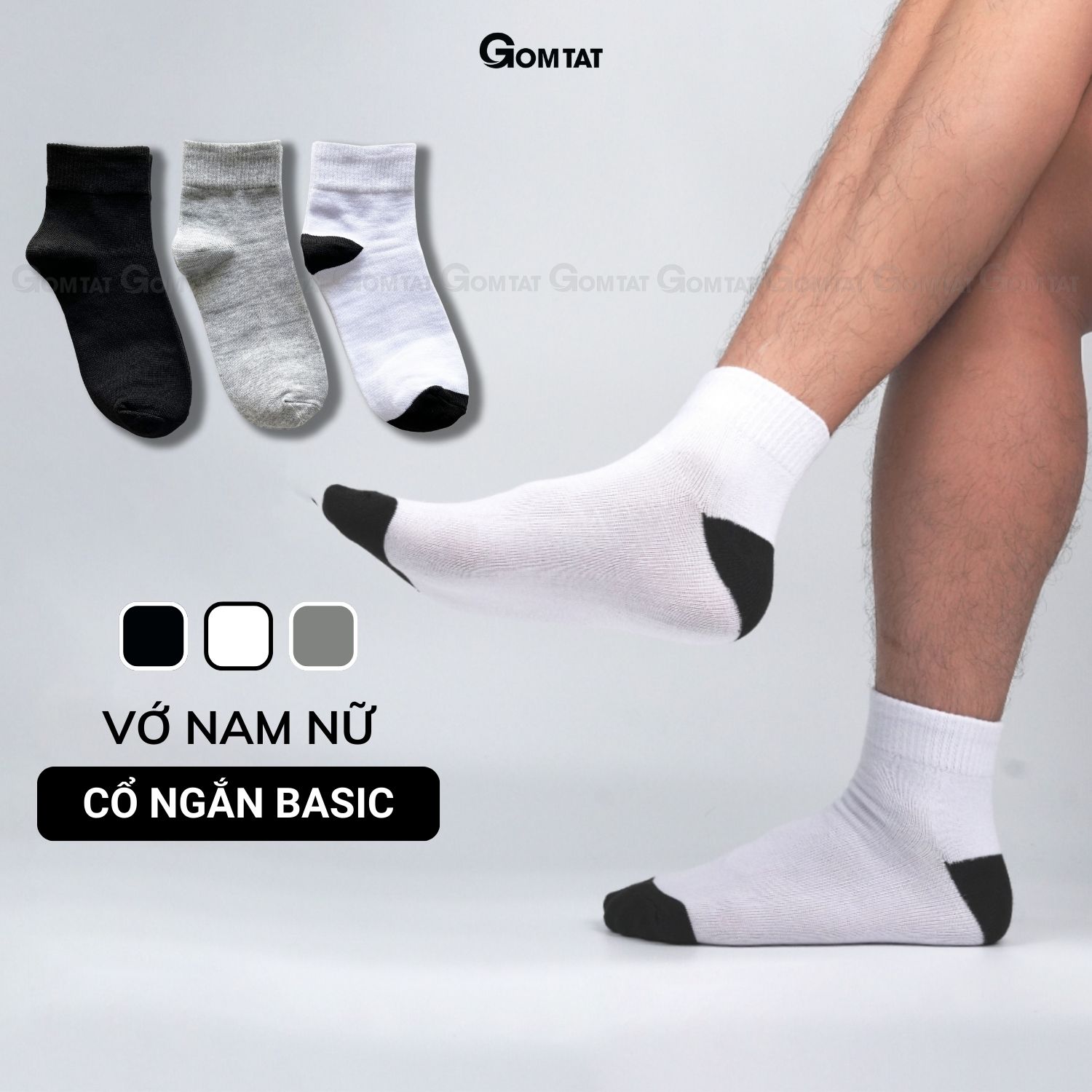 Tất cổ cao nam nữ GOMTAT trơn màu, vớ cổ cao chất liệu cotton mềm mại thoáng mát êm chân - TRONCAO-VNXK-1DOI