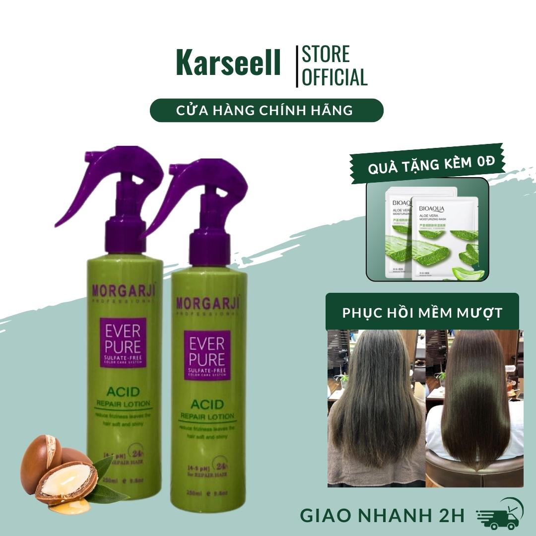Xịt dưỡng tóc Collagen dưỡng tóc bóng khoẻ mềm mượt gỡ rối tóc, Xịt Keratin cho tóc khô xơ chẻ ngọn yếu gãy rụng bảo vệ tóc khỏi nhiệt và tia UV hương nước hoa Morgarji Collagen X3 Luxury 250Ml