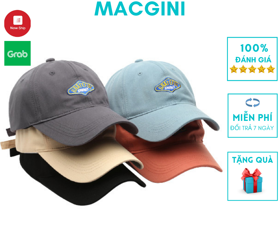 Mũ lưỡi trai macgini grateful mềm cao cấp, thấm hút mồ hôi thoáng khí kháng khuẩn kiểu basic hàn quốc nhiều màu