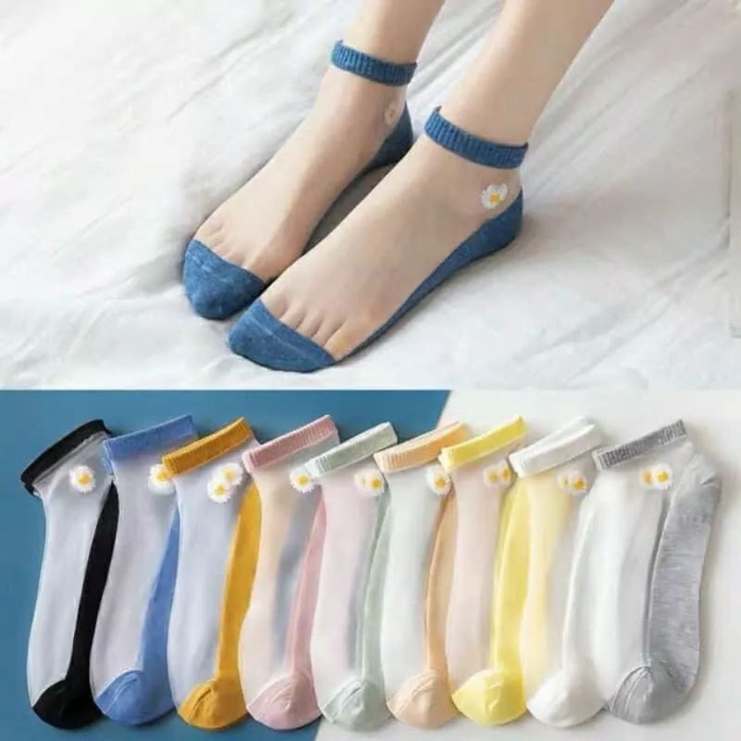 1 đôi tất lưới nữ hoa cúc dễ thương giao màu ngẫu nhiên- tn02