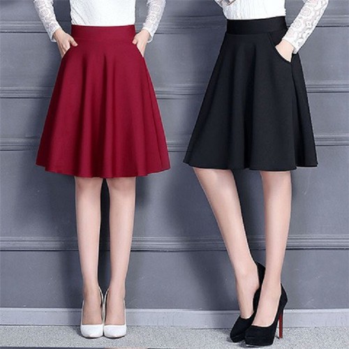 Chân váy xòe có túi chất liệu umi co giãn thoáng mát-CV01
