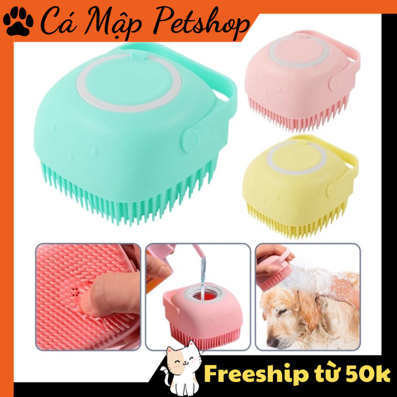 Bàn chải tắm Silicon tạo bọt cho chó mèo, Bàn chải tắm massage cho chó mèo