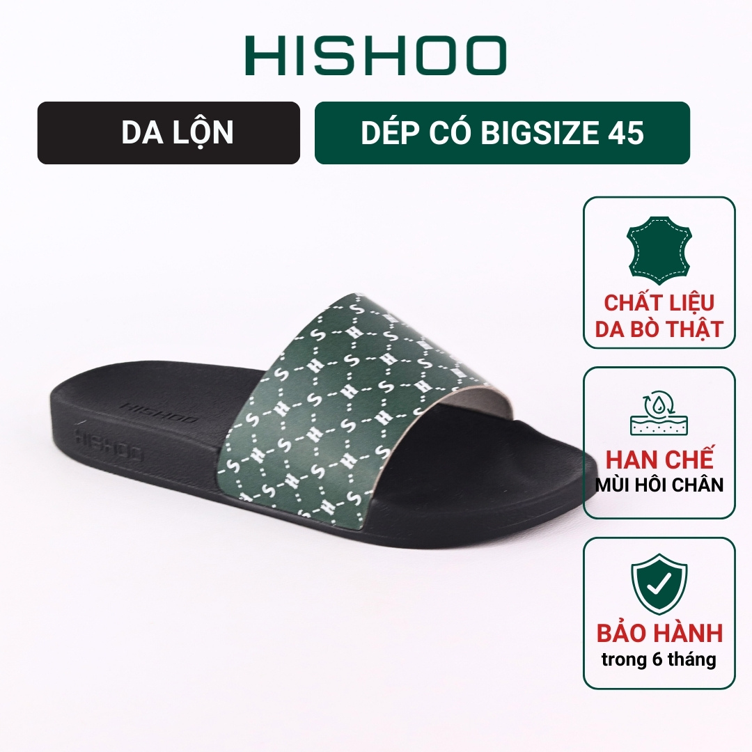 Dép quai ngang slipper BIG SIZE HS Monogram cao cấp nam, nữ HISHOO siêu nhẹ da bò size 36-45 U113