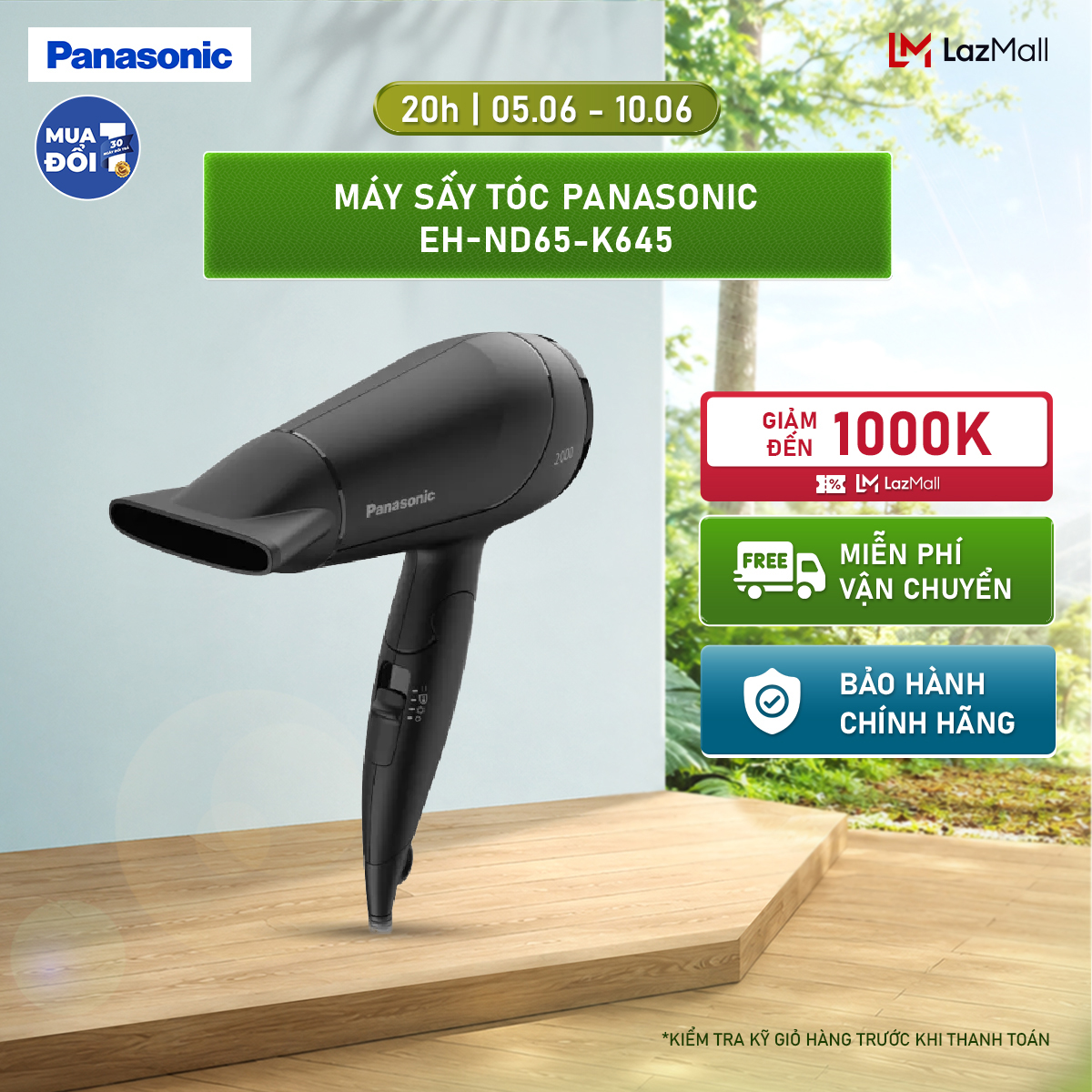 Máy sấy tóc Panasonic EH-ND65-K645 – Công suất tương đương 2300W – Sấy nóng lạnh – Đầu sấy tạo kiểu 11mm - Bảo Hành Chính Hãng 12 tháng
