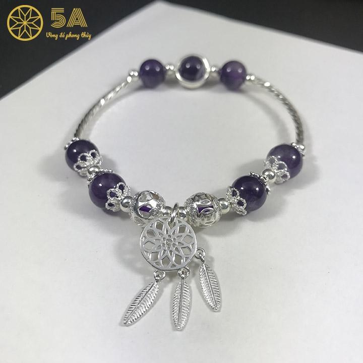 Vòng đá thạch anh tím tự nhiên mix dreamcatcher cho nữ
