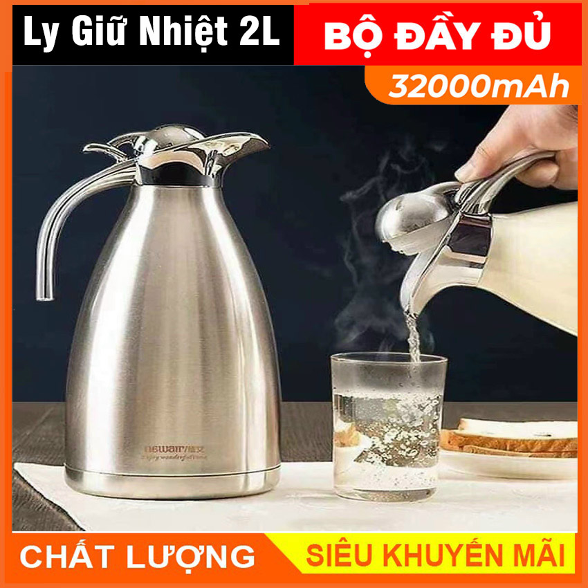 Bình thủy giữ nhiệt inox 2 lít, bình thủy giữ nhiệt inox 2 lớp cao cấp 2l, bình thủy giữ nhiệt không điện, đựng và giữ nhiệt cà phê, trà, sữa