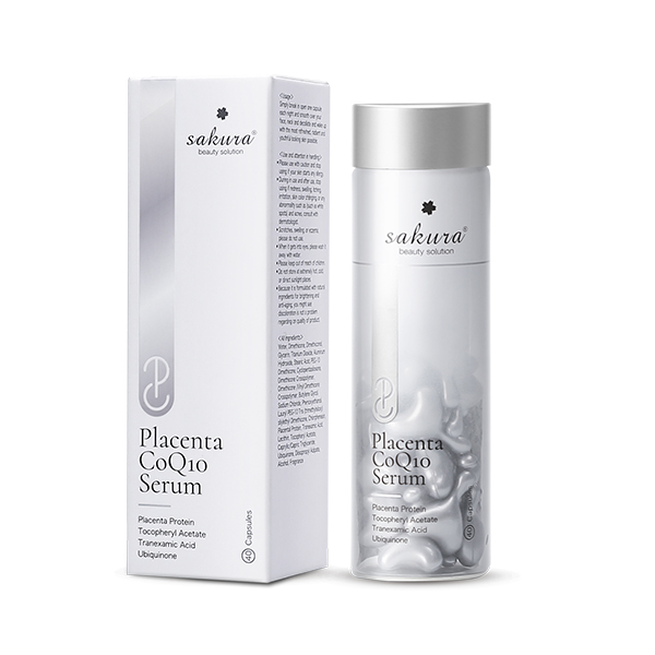 Serum dưỡng trắng da, chống lão hoá & cấp ẩm Sakura Placenta CoQ10 Serum Hộp 40 viên/18ml