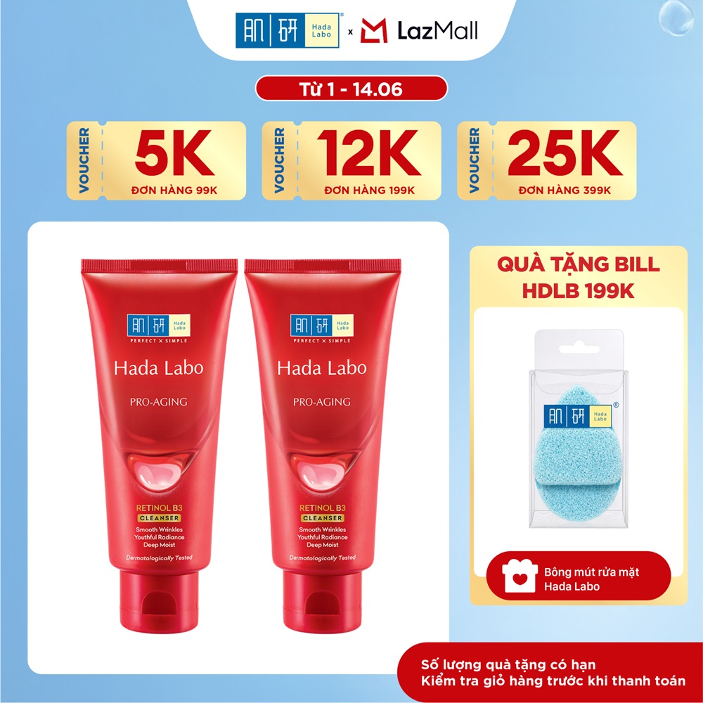 [VB] Bộ 2 Sữa rửa mặt cải thiện dấu hiệu lão hóa dạng kem Hada Labo Pro-Aging Retinol B3 Cleanser 80g