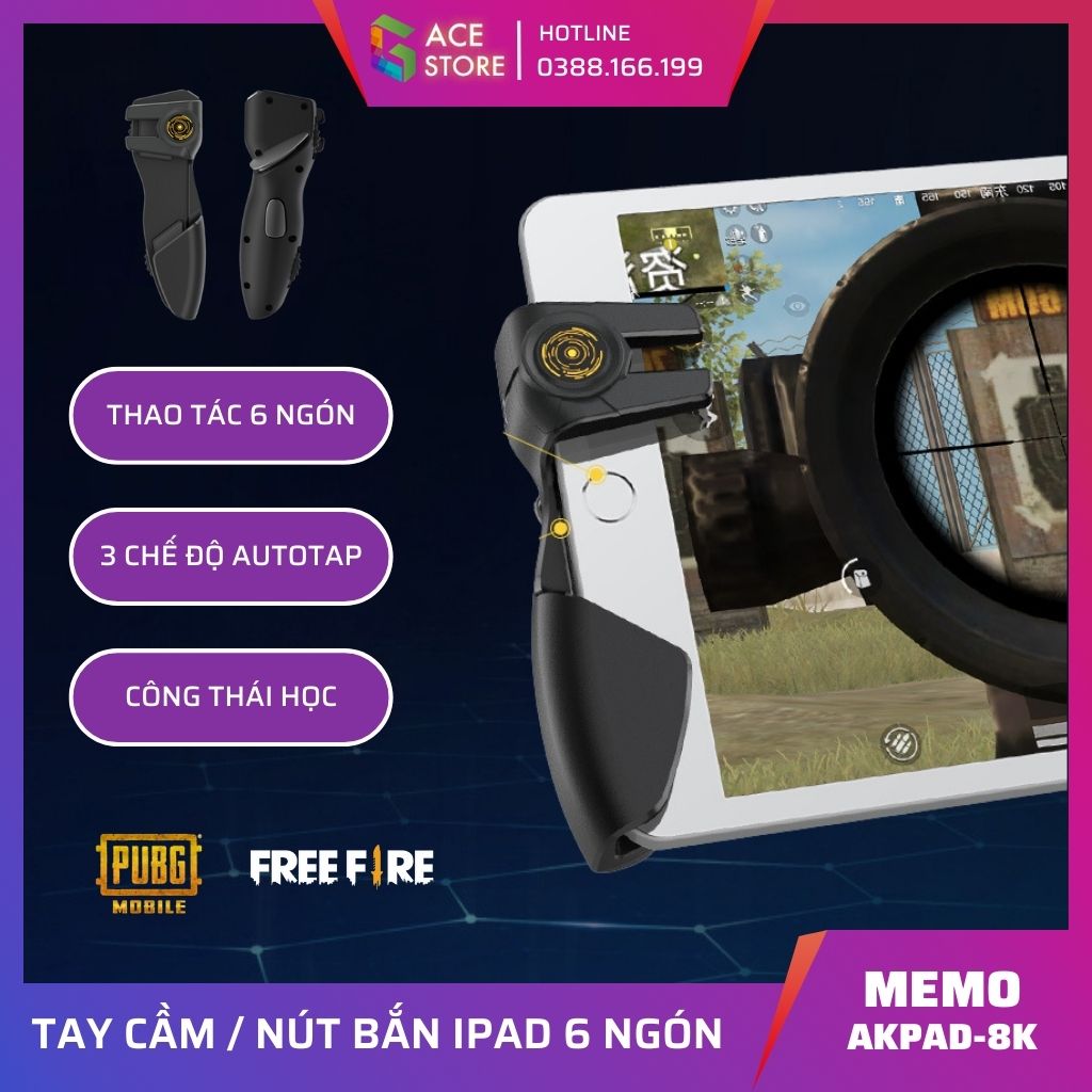 Memo AKPAD-8K | Tay cầm nút bấm auto tap 6 ngón dành cho iPad / Tablet Android