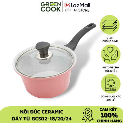 Nồi đúc ceramic vân đá chống dính đáy từ 18cm Green Cook GCS02-18IH công nghệ Hàn Quốc sản xuất tại Việt Nam - Hàng chính hãng greencook