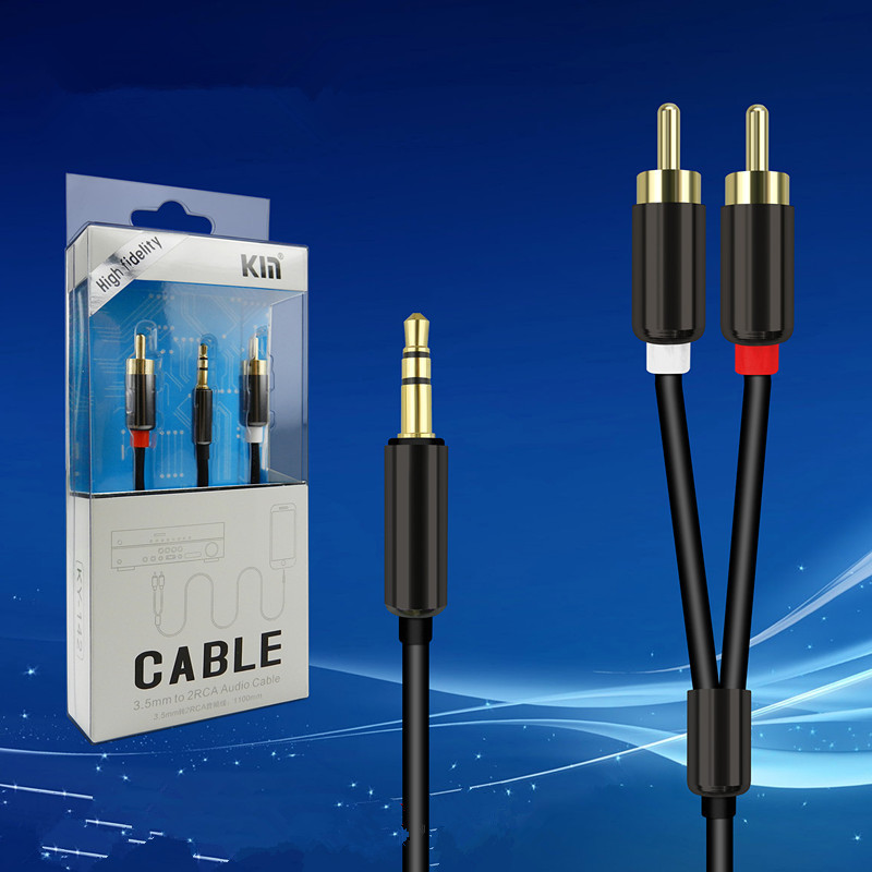 Dây cáp nối audio đầu 3.5 ra 2 đầu hoa sen rca av bông sen 1m mạ vàng cao cấp