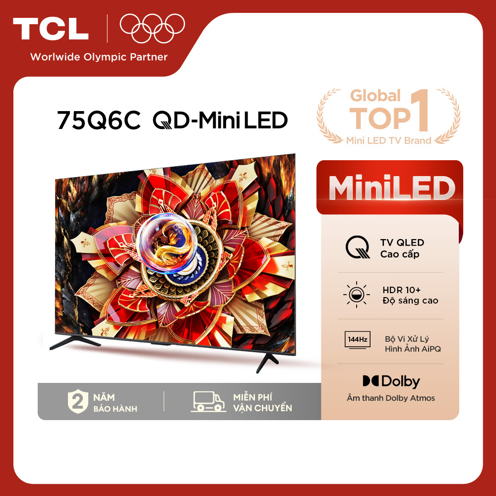 【QD-Mini LED 75inch - TV QLED Cao Cấp - 4K Smart Google TV TCL 75Q6C - HDR10+ - Tần số quét 144Hz - Dolby Atmos - Bảo Hành 2 Năm - Hàng Chính Hãng