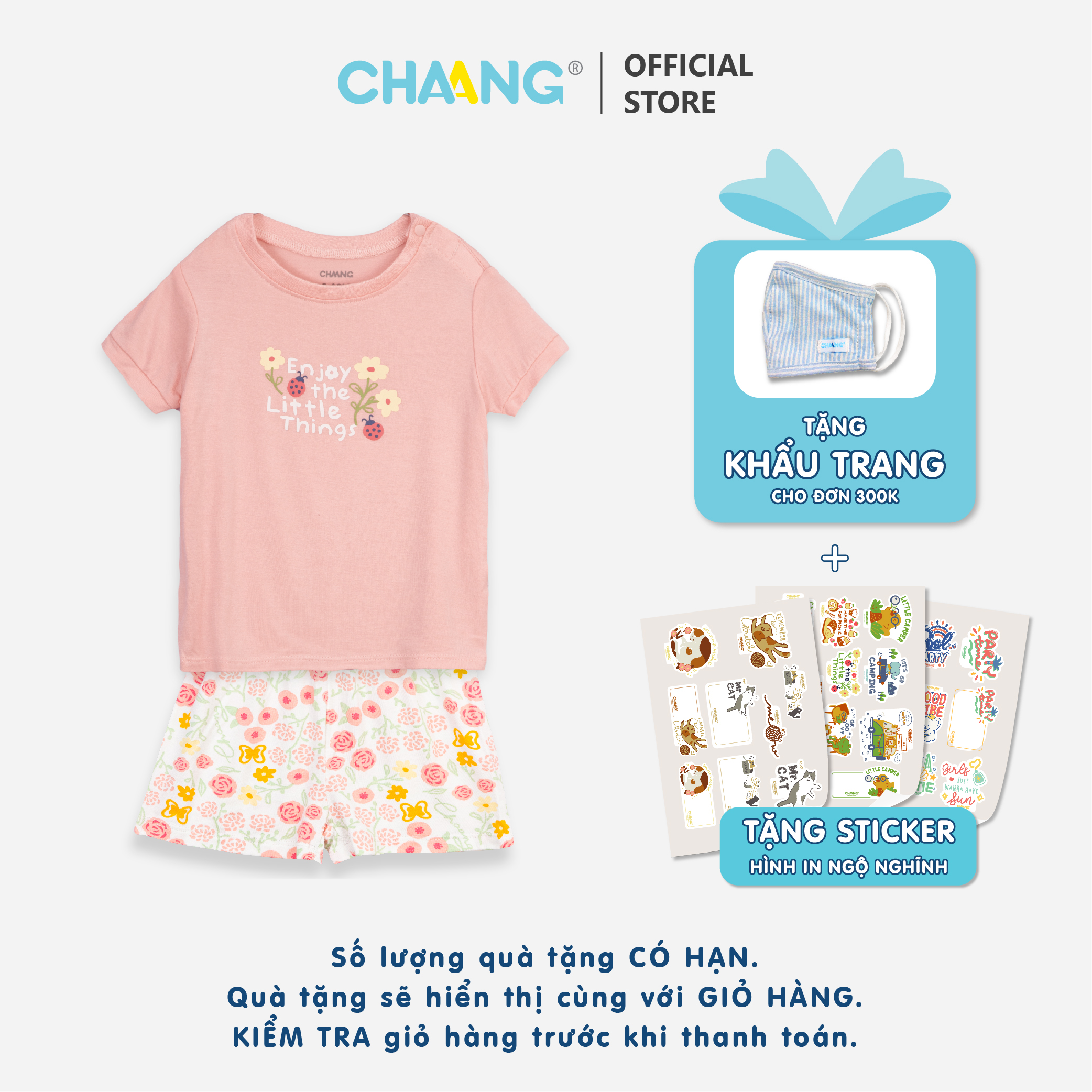 Bộ quần áo cộc cúc vai Spring bọ rùa hồng
