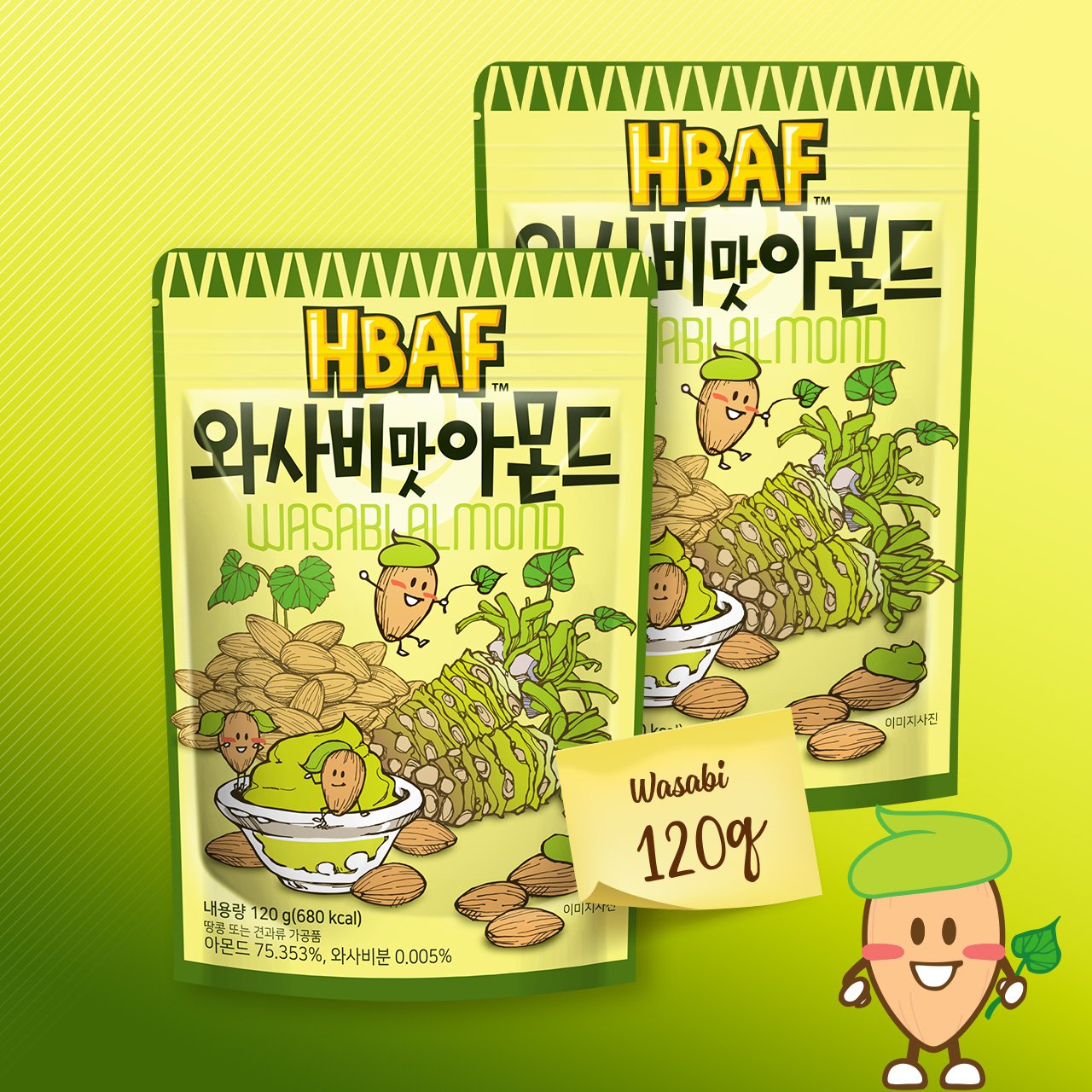 Hạt hạnh nhân tẩm wasabi hbaf hàn quốc 120g