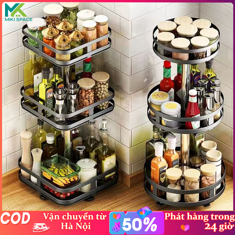 Kệ Đựng Gia Vị Xoay 360 Độ SIV 2/3 Tầng ,Kệ Để Đồ Nhà Bếp Thông Minh ,Dáng Vuông/Tròn