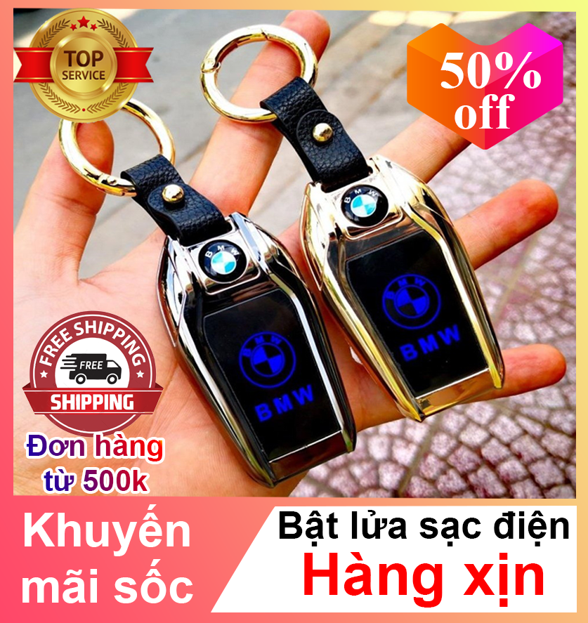 Bật lửa sạc điện hình chìa khóa bmw kiêm đèn pin và móc khóa