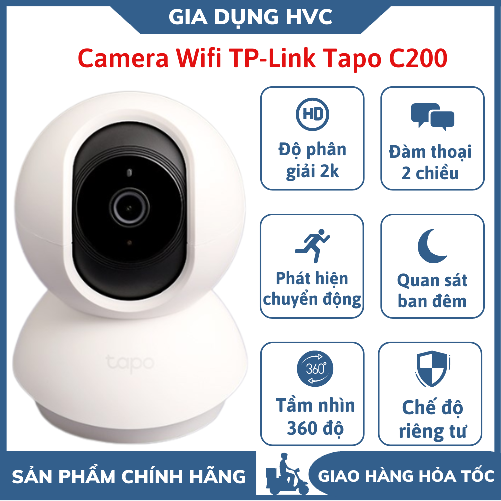 Camera Wifi TP-Link Tapo C200, Hình ảnh Full HD 1080P, 360 độ giám sát an