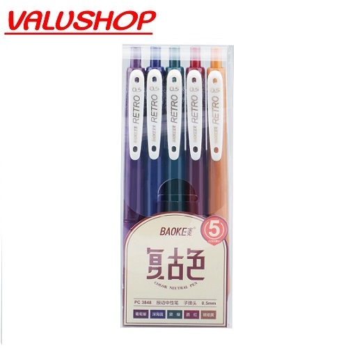 Bộ bút bi gel 5 màu Retro - Phong Cách Cổ Điển BAOKE  PC3848