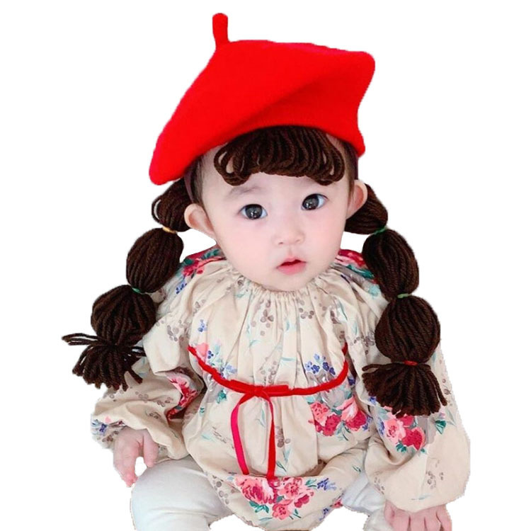 Nón bé gái kèm bím tóc cho bé  6 tháng - 18 tháng tuổi