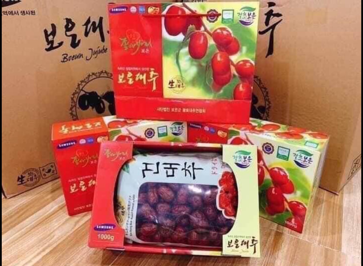 Táo đỏ sấy khô hàn quốc samsung boeun jujube 1kg + tặng kèm túi đựng hộp làm quà biếu