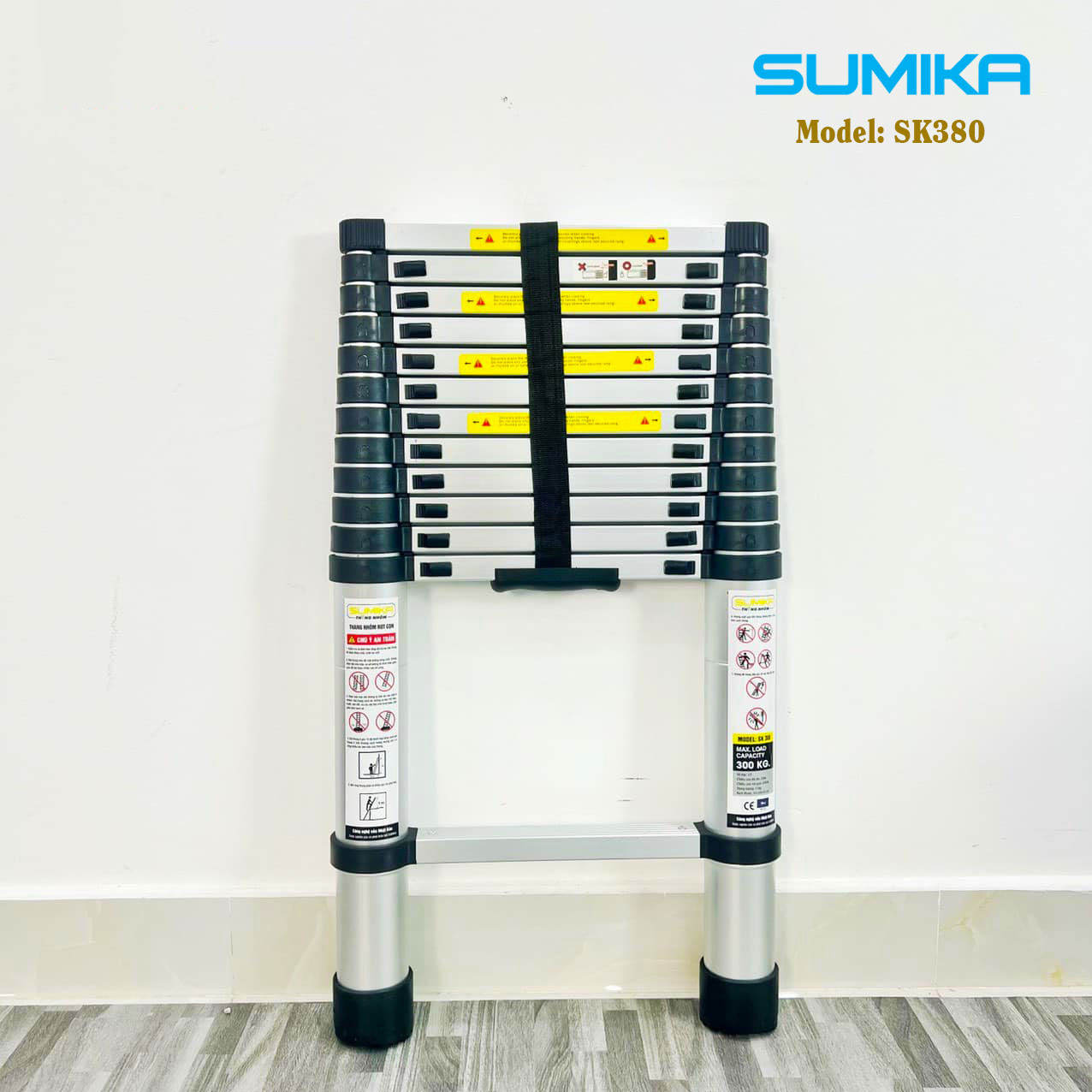Thang nhôm rút sumika sk380 - chiều cao 3.8m, rút gọn 0.81m, tải trọng 300kg