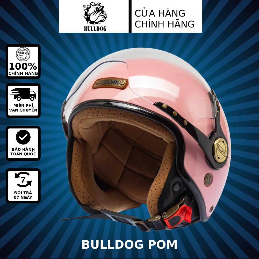 Mũ bảo hiểm có kính Bulldog POM - Màu Hồng