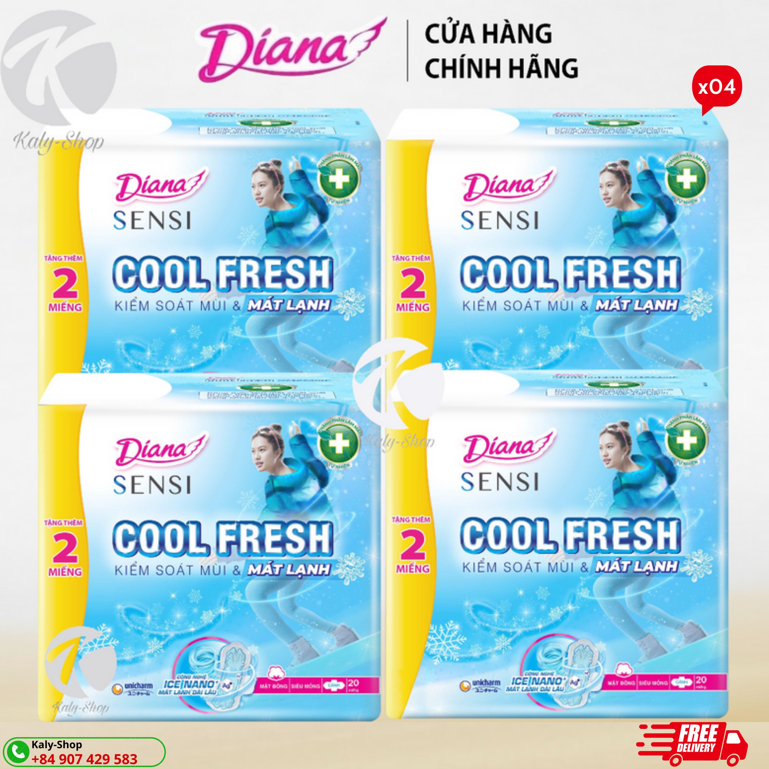 Combo 4 gói băng vệ sinh diana sensi cool fresh 20+2 miếng/gói