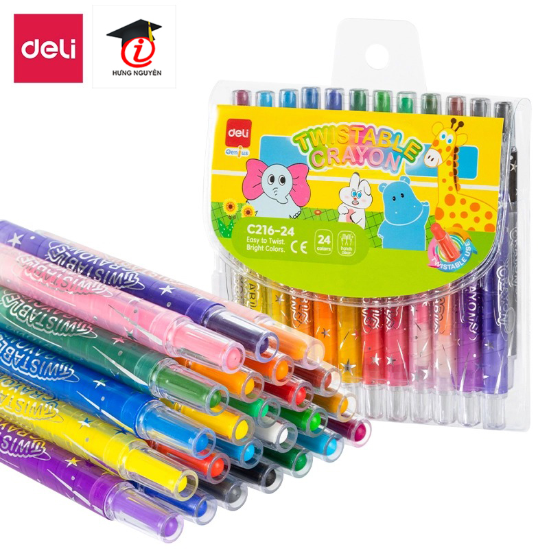 Bút sáp vặn Deli 12 / 18 / 24 màu siêu trơn vỉ nhựa C216