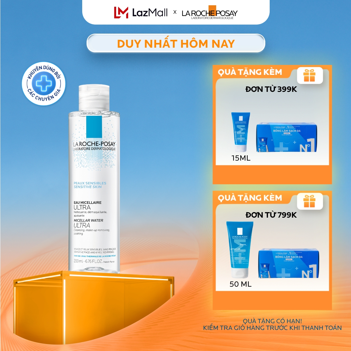 Nước tẩy trang và làm sạch sâu cho da nhạy cảm La Roche-Posay Micellar Water Ultra Sensitive Skin 200ml