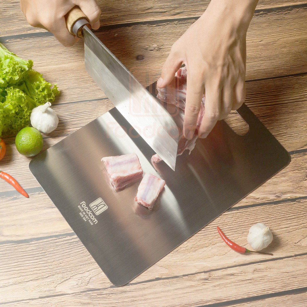 [🎁Mua 1 tặng 1] Thớt Inox cao cấp KHẮC LASE CHÍNH HÃNG FOODCOM Việt Nam, Thớt kháng khuẩn. Thớt,  - ĐỔI TRẢ MIỄN PHÍ 7 NGÀY/ BH CÔNG TY 6 THÁNG(Giá công ty Foodcom 190K) thớt inox 304