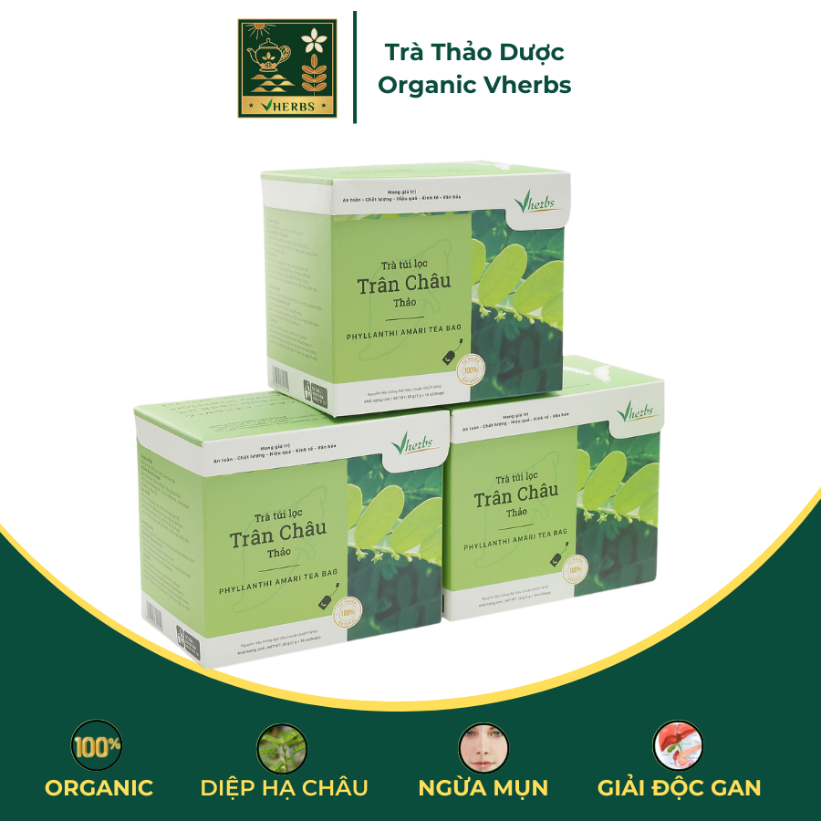 Combo 3 hộp trà trân châu thảo vherbs - 3 hộp 2g x 16 gói - giải độc gan, ngừa mụn nhọt