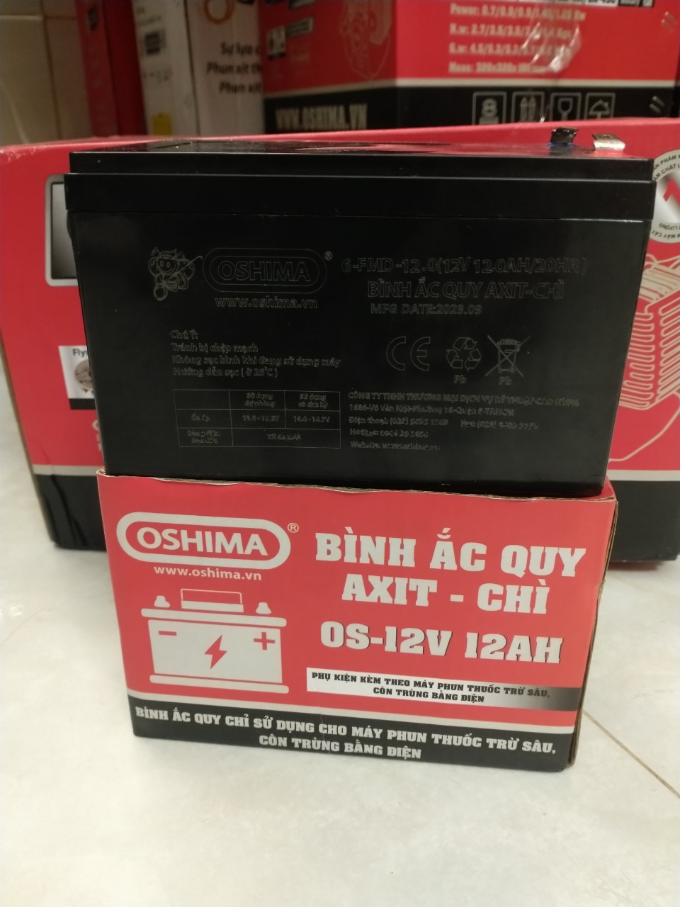 Bình Ắc Quy Oshima 12V12AH Bình Acquy khô chính hãng chuyên dùng cho bình xịt điện bơm đôi.