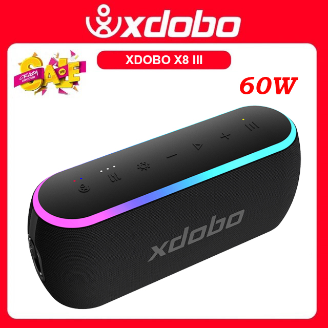  Loa Bluetooth 5.3 Xdobo X8 III Công Suất 60W Loa di động Tích Hợp Power Bank Chống Nước IPX7 Hỗ Trợ Thẻ TF DSP TWS Dải Led RGB - Bảo hành 12 tháng 