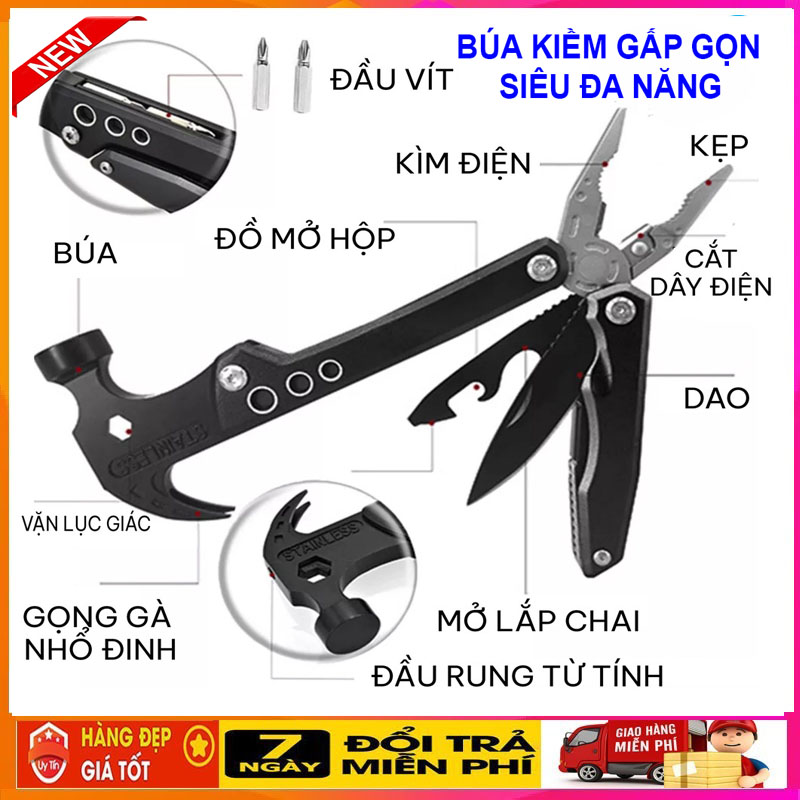 [ SIÊU HOT ] Dụng Cụ Đi Phượt Búa Kìm Đa Năng Gấp Gọn 12 Trong 1, làm từ thép không gỉ dụng cụ sửa chữa đa tiện lợi cho trong sửa chữa nhà cửa, đi dã ngoại, kiềm đa năng, búa kìm đa năng sinh tồn - Cửa hàng 68