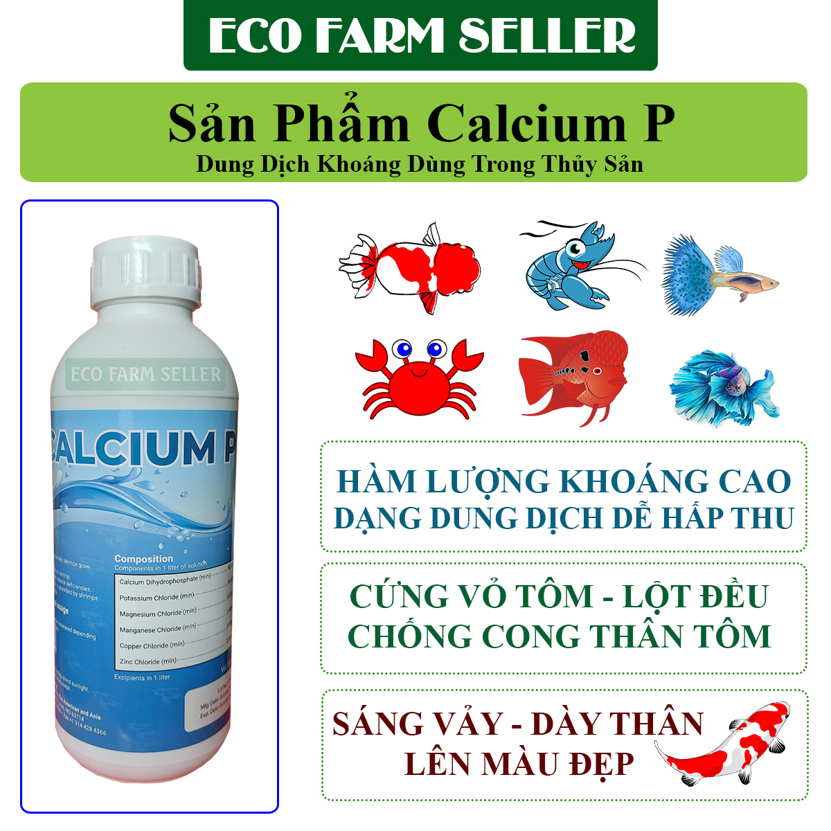 Chai 1l khoáng cá cảnh - khoáng thiết yếu bổ sung cho cá koi ranchu tép cảnh tôm lên màu bóng vỏ calcium p