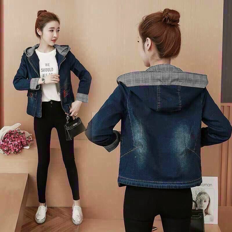 Áo khoác jean viền sọc có nón