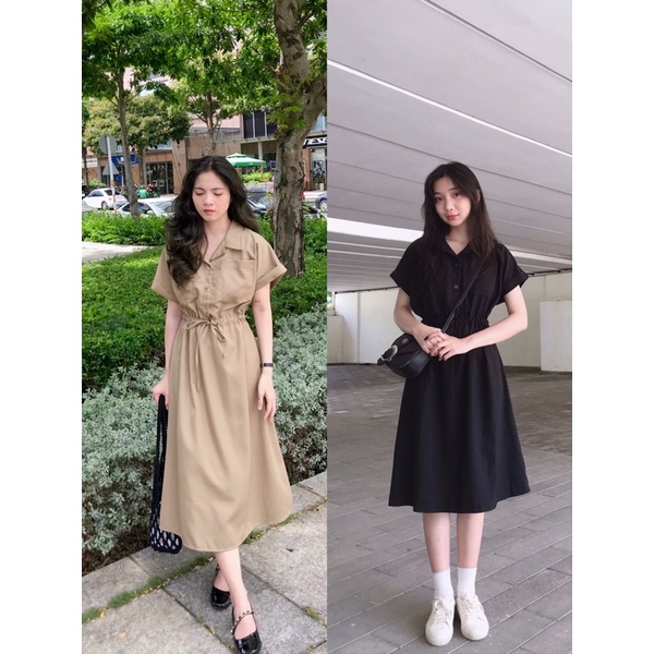 Đầm sơ mi dây rút eo JulieHouse
