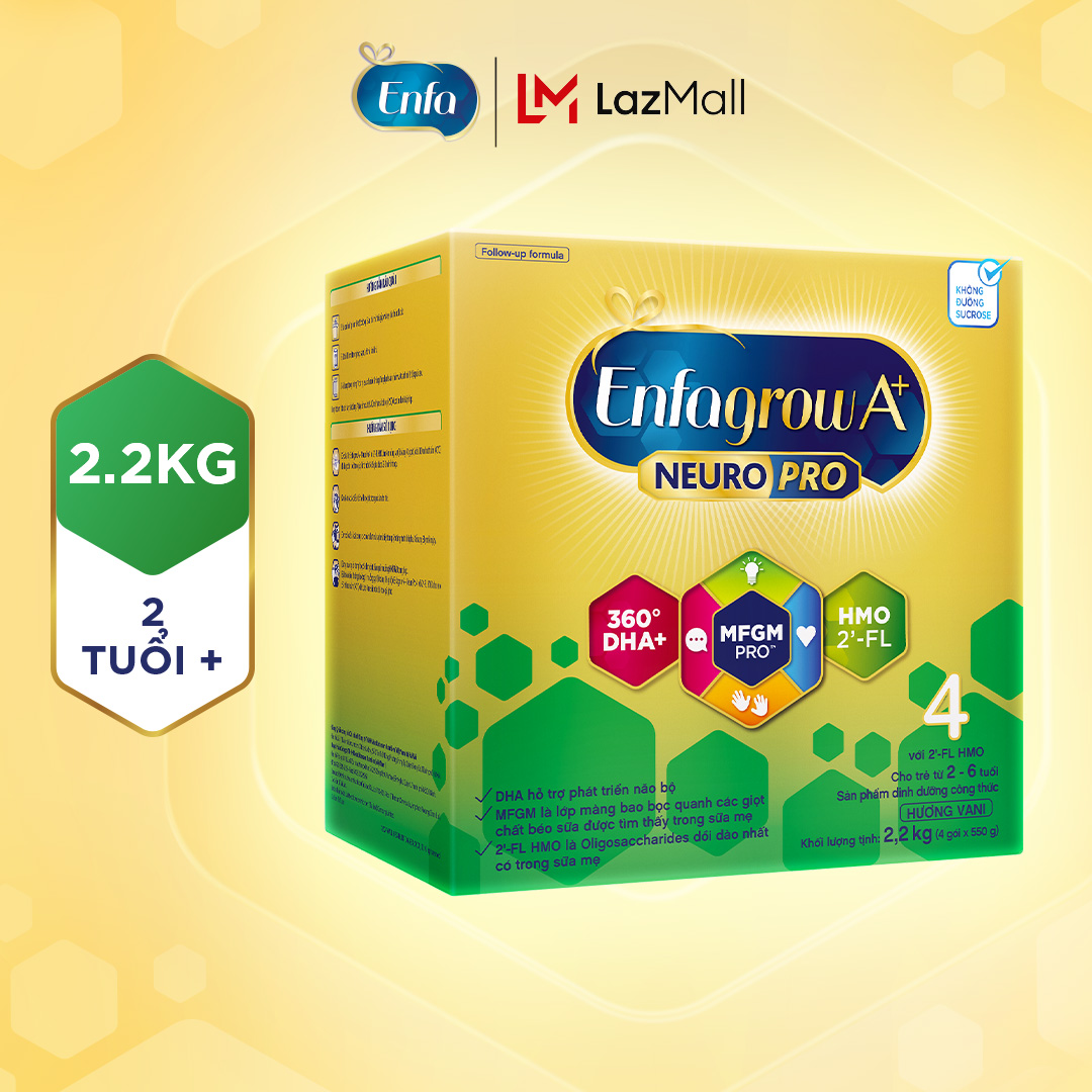 [Duy Nhất 18-29/4 MUA LÀ CÓ QUÀ SLCH] Sữa bột Enfagrow A+ - 2.2kg Neuropro 4 Vị nhạt dễ uống cho bé từ 2-6 tuổi - Kiểm tra Quà trong giỏ hàng