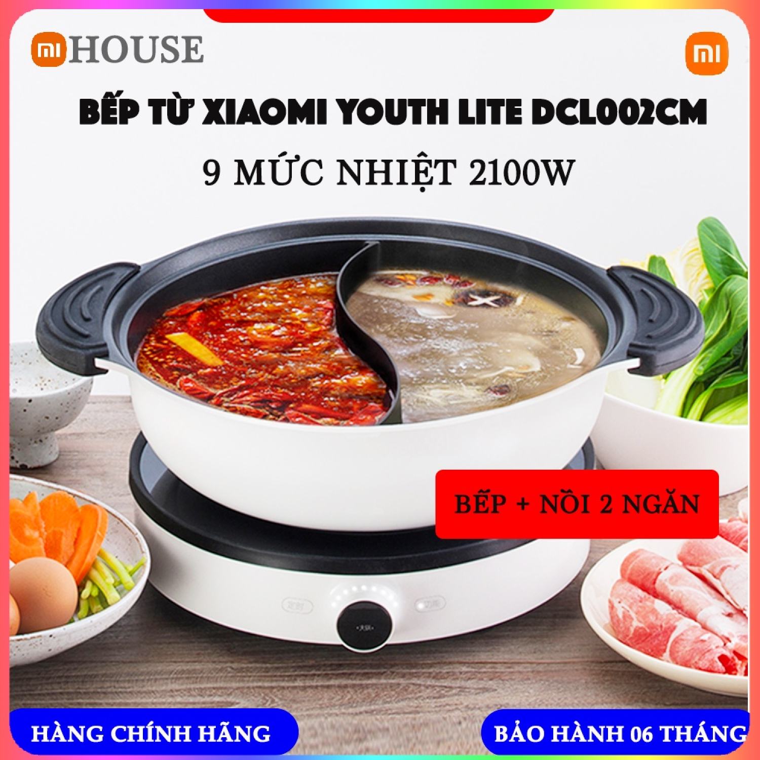 Bếp từ xiaomi youth lite dcl002cm 9 mức nhiệt 2100w + nồi 2 ngăn nấu lẩu - chính hãng - mihouse