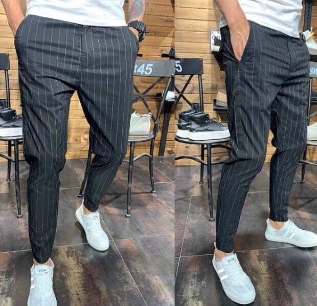 Quần tây nam quần âu nam kẻ sọc mẫu mới ống côn body vải co giãn thời trang