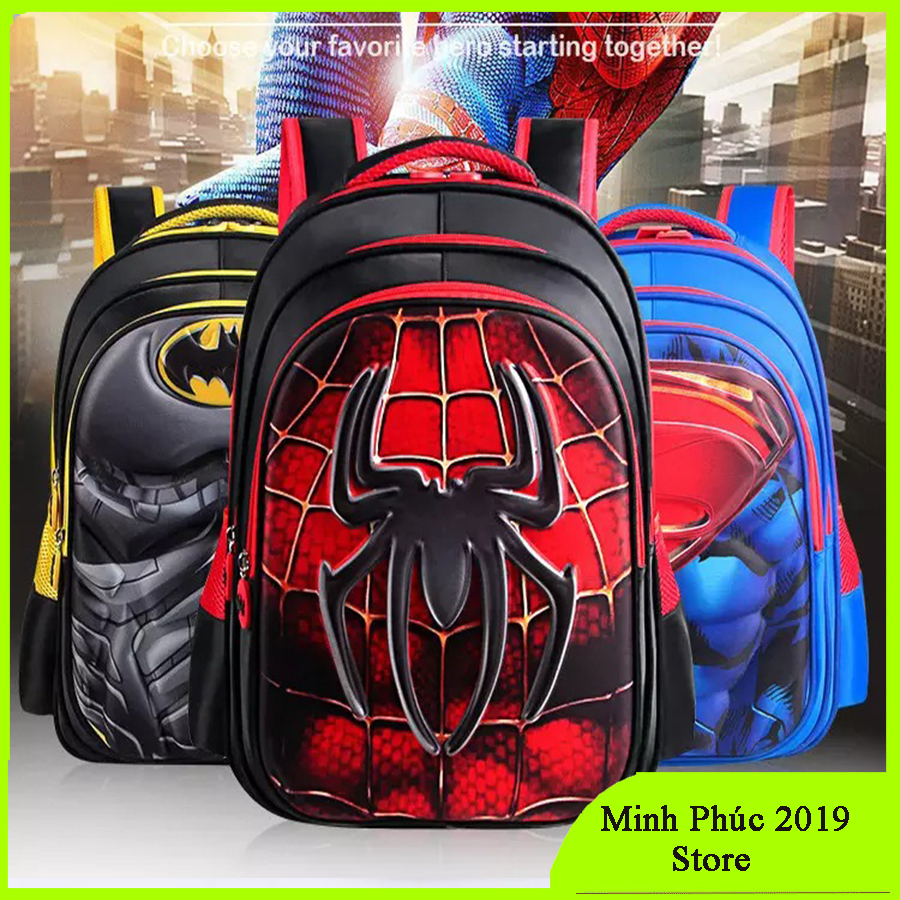[SIZE 38- LỚP 1 ĐẾN LỚP 3] Balo siêu nhân người nhện, người dơi siêu chất, cặp sách đi học nhiều ngăn cho bé trai cấp 1 tiểu học, chống thấm nước
