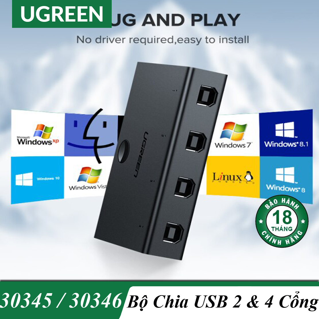 Bộ Chia Sẻ Tín Hiệu USB Cho 4 Máy Tính PC, Laptop, Macbook Cao Cấp Ugreen 30346