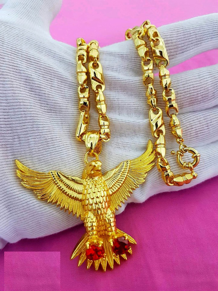 Dây Chuyền Nam Titanium Mặt Đại Bàng Mạ Vàng + TẶNG LÁ BỒ ĐỀ MAY MẮN TÀI LỘC ĐỂ VÍ ĐIỆN THOẠI