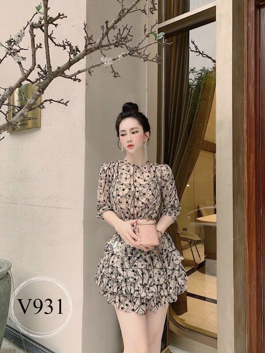 Đầm voan nữ hoa sương cổ tròn xếp tầng